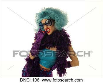 Stock Photo - woman with blue 
wig and purple 
feather boa. fotosearch 
- search stock 
photos, pictures, 
images, and photo 
clipart