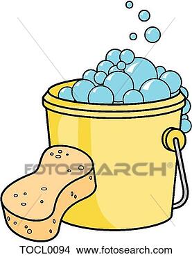 Clipart - soap bucket and  sponge. fotosearch  - search clipart,  illustration posters,  drawings and vector  eps graphics images