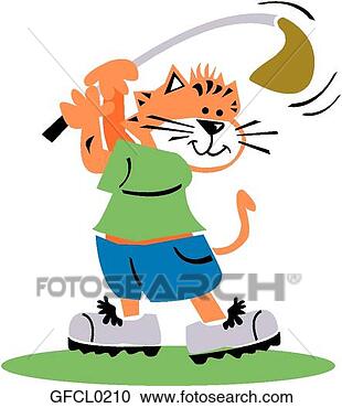 Clipart - gato,  golfer. 
fotosearch - busca 
de ilustrações 
clipeart e desenhos