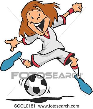Clipart - caricatura,  menina, 
 futebol. fotosearch 
- busca de ilustrações 
clipeart e desenhos