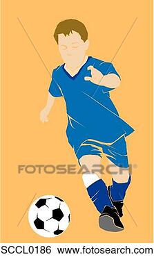 Clip Art - criança,  futebol, 
 silueta. fotosearch 
- busca de ilustrações 
clipeart e desenhos