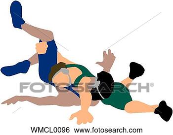 Clip Art - wrestlers tumbling. 
fotosearch - search 
clipart, illustration, 
drawings and vector 
eps graphics images