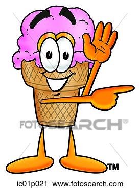 Clipart - ice cream cone  waving and pointing.  fotosearch - search  clipart, illustration,  drawings and vector  eps graphics images