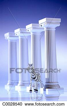 Stock Photography - blue tone of four 
columns in a row 
with a miniature 
zebra standing. 
fotosearch - search 
stock photos, 
pictures, images, 
and photo clipart