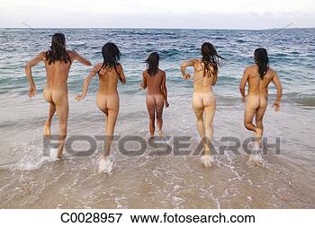 Picture - rear view of a 
group of people 
running in the 
nude towards the 
ocean. fotosearch 
- search stock 
photos, pictures, 
images, and photo 
clipart