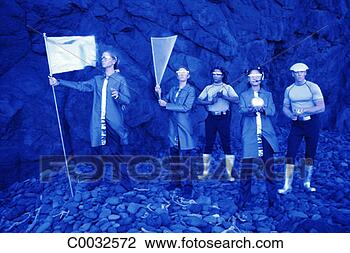 Stock Photo - blue tone portrait 
of a group of 
futuristic people 
lined up on rocks. 
fotosearch - search 
stock photos, 
pictures, images, 
and photo clipart