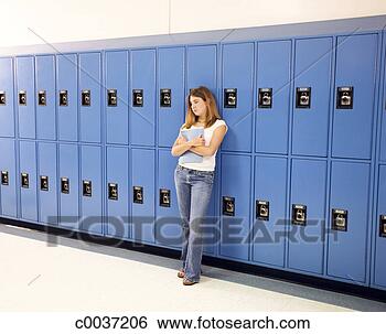 Stock Photo - teenage girl standing 
in front of lockers. 
fotosearch - search 
stock photos, 
pictures, images, 
and photo clipart