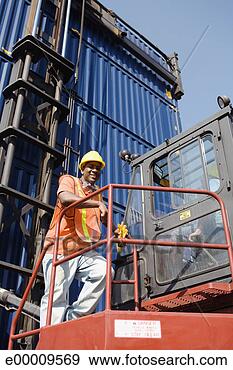 Stock Photograph - worker with forklift 
and cargo containers. 
fotosearch - search 
stock photos, 
pictures, images, 
and photo clipart