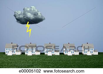 Banco de Imagem - relampago,  golpear, 
 minature,  casa. 
fotosearch - busca 
de fotos, imagens 
e clipart