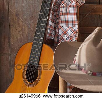 创意设计图片在线 - 牛仔帽子, 同时,, 吉他 u261