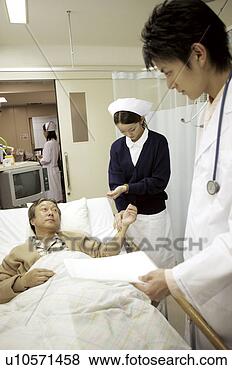 Banco de Imagem - enfermeira,  leva, 
 pulso,  paciente, 
 mentindo,  hospitalar, 
 cama. fotosearch 
- busca de fotos, 
imagens e clipart