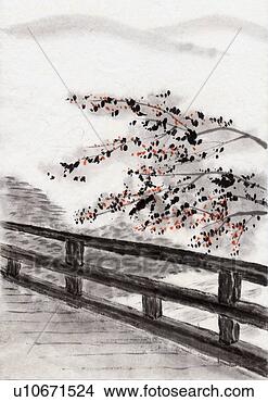 Arquivos de Ilustração - ponte,  montanhas, 
 tinta,  pintura, 
 vignette. fotosearch 
- busca de ilustrações 
clipeart e desenhos
