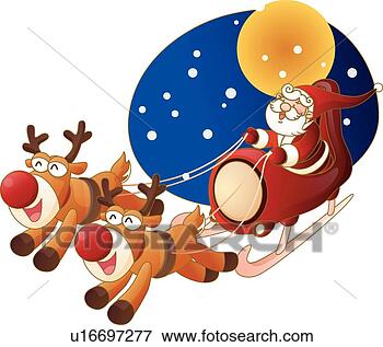Clip Art - evening, santa, 
rudolph, sleigh, 
santa claus, christmas, 
santa. fotosearch 
- search clipart, 
illustration, 
drawings and vector 
eps graphics images