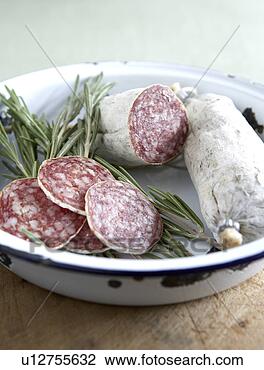 Banco de Imagem - italiano,  curado, 
 linguiça,  alecrim. 
fotosearch - busca 
de fotos, imagens 
e clipart
