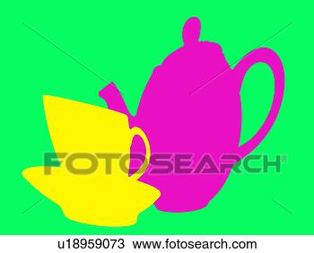 Banco de Imagem - bule,  chávena. 
fotosearch - busca 
de fotos, imagens 
e clipart
