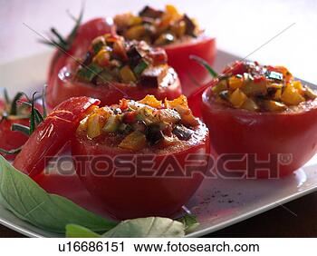 Arquivo de Fotografia - enchido,  tomates. 
fotosearch - busca 
de fotos, imagens 
e clipart