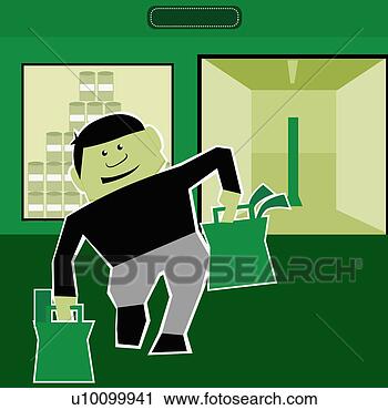 Clipart - jovem,  homem, 
 carregar,  shopping, 
 sacolas. fotosearch 
- busca de ilustrações 
clipeart e desenhos