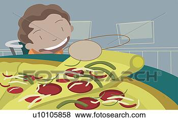 Arquivos de Ilustrações - menino,  segurando, 
 pedaço,  pizza. 
fotosearch - busca 
de ilustrações 
clipeart e desenhos