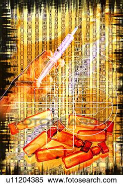 Stock Image - close-up of vials 
superimposed on 
a hand holding 
a syringe. fotosearch 
- search stock 
photos, pictures, 
images, and photo 
clipart