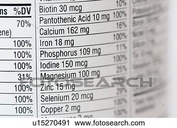Stock Photography - nutritional label 
on vitamins bottle. 
fotosearch - search 
stock photos, 
pictures, images, 
and photo clipart