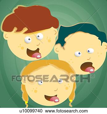 Arquivos de Ilustração - dois,  meninos, 
 menina,  aderindo, 
 seu,  língua, 
 saída. fotosearch 
- busca de ilustrações 
clipeart e desenhos