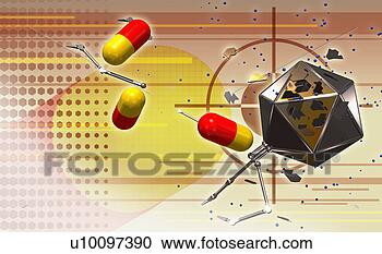 Stock Illustration - close-up of a 
damaged satellite 
and capsules flying 
in space. fotosearch 
- search clipart, 
illustration, 
drawings and vector 
eps graphics images