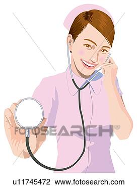 Clip Art - estetoscópio, 
 enfermeira. fotosearch 
- busca de ilustrações 
clipeart e desenhos