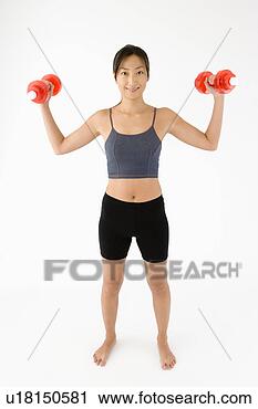Arquivo de Fotografia - mulher,  exercitar, 
 dumbbells. fotosearch 
- busca de fotos, 
imagens e clipart