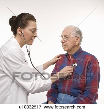 Picture - mid-adult caucasian 
female doctor 
listening  to 
elderly caucasian. 
fotosearch - search 
stock photos, 
pictures, images, 
and photo clipart