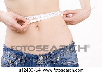 Banco de Imagem - meio,  seção, 
 mulher,  medindo, 
 cintura. fotosearch 
- busca de fotos, 
imagens e clipart