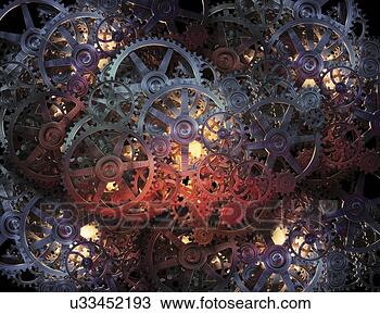 绘图- 嵌齿轮, 以及, 齿轮, 艺术品