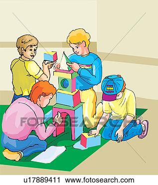 Clipart - crianças,  tocando, 
 bloco,  jogo. 
fotosearch - busca 
de ilustrações 
clipeart e desenhos