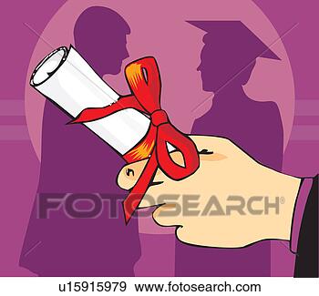 Clip Art - fim,  cima,  vista, 
 mão,  segurando, 
 graduação,  grau. 
fotosearch - busca 
de ilustrações 
clipeart e desenhos