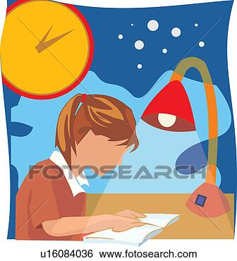 Clip Art - lado,  vista, 
 menina,  estudar, 
 livro. fotosearch 
- busca de ilustrações 
clipeart e desenhos