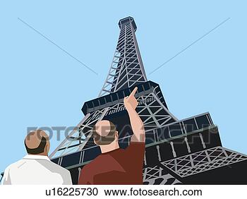 Clipart - parte traseira, 
 vista,  turistas, 
 apontar,  direção, 
 eiffel,  torre. 
fotosearch - busca 
de ilustrações 
clipeart e desenhos
