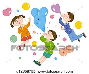 Stock Illustration - children blowing 
up balloons, illustration. 
fotosearch - search 
clipart, illustration, 
drawings and vector 
eps graphics images