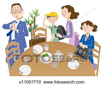 Stock Illustration - a family getting 
ready for school 
and work in the 
morning. fotosearch 
- search clipart, 
illustration, 
drawings and vector 
eps graphics images
