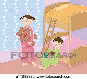 Arquivos de Ilustração - irmão,  irmã, 
 quarto,  ilustração. 
fotosearch - busca 
de ilustrações 
clipeart e desenhos
