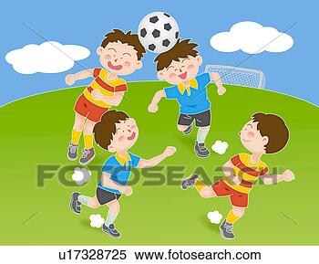 Arquivos de Ilustração - meninos,  tocando, 
 futebol,  ilustração. 
fotosearch - busca 
de ilustrações 
clipeart e desenhos