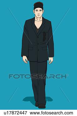 Arquivos de Ilustração - jovem,  homem, 
 vestido,  pretas, 
 retrato,  ilustração. 
fotosearch - busca 
de ilustrações 
clipeart e desenhos