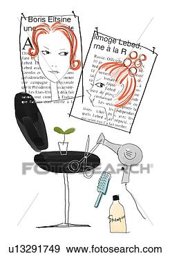 Arquivos de Ilustrações - dois,  quadros, 
 hairdresser's, 
 equipamento. 
fotosearch - busca 
de ilustrações 
clipeart e desenhos