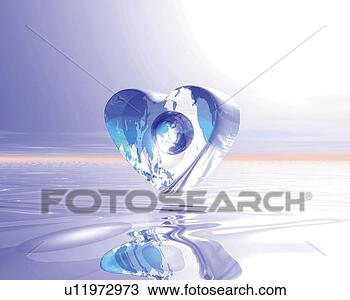 Drawing - globe in heart 
shaped crystal 
over the sea, 
 computer graphics. 
fotosearch - search 
clipart, illustration, 
drawings and vector 
eps graphics images