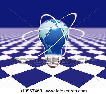 Stock Photography - electric bulb 
floating over 
the blue and white 
checkered floor. 
fotosearch - search 
stock photos, 
pictures, images, 
and photo clipart