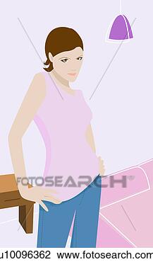 Clip Art - retrato,  jovem, 
 mulher,  ficar, 
 braços,  akimbo. 
fotosearch - busca 
de ilustrações 
clipeart e desenhos