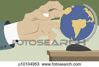 Desenho - close-up,  homem 
negócios,  mão, 
 tocar,  globo. 
fotosearch - busca 
de ilustrações 
clipeart e desenhos