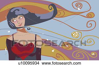 Arquivos de Ilustração - close-up,  jovem, 
 mulher,  dela, 
 cabelo,  soprando, 
 vento. fotosearch 
- busca de ilustrações 
clipeart e desenhos
