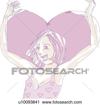Clipart - jovem,  mulher, 
 coração,  dela, 
 ombros. fotosearch 
- busca de ilustrações 
clipeart e desenhos