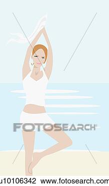 Clip Art - close-up,  jovem, 
 mulher,  prática, 
 ioga,  praia. 
fotosearch - busca 
de ilustrações 
clipeart e desenhos