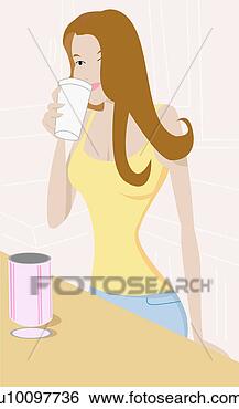 Stock Illustration - close-up of a 
young woman drinking 
a glass of juice. 
fotosearch - search 
clipart, illustration, 
drawings and vector 
eps graphics images