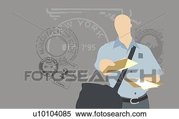Arquivos de Ilustração - carteiro,  segurando, 
 envelopes. fotosearch 
- busca de ilustrações 
clipeart e desenhos